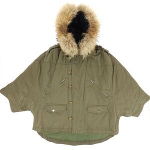 NEW Kooples Sport Raccoon Fur Collar Rough Edge Parka Poncho Jacket Gorpcore XS